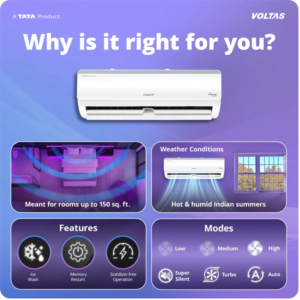 Voltas 1 Ton 3 Star 123I Vertis Elite RG Inverter Split Air Conditioner