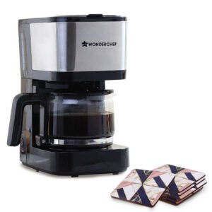 Wonderchef Regalia Pronto Brew Coffee Maker + Coaster Set Gift Combo 750mL 600W