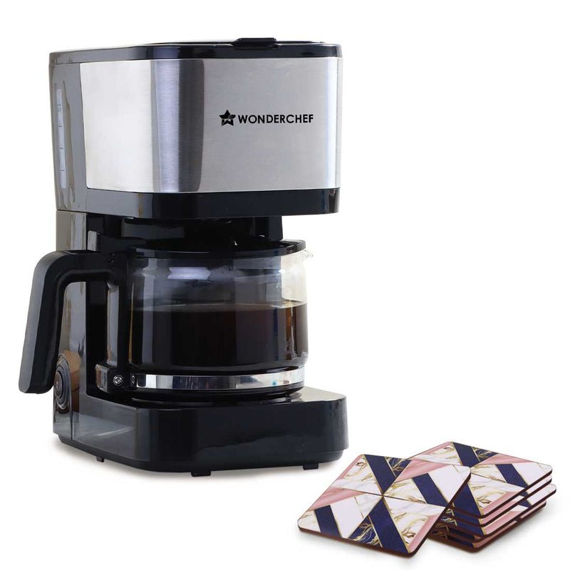 Wonderchef Regalia Pronto Brew Coffee Maker + Coaster Set Gift Combo 750mL 600W