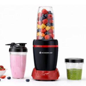 Wonderchef Nutri-Blend Turbo 750W Mixer Grinder Blender Smoothie Maker 3 Jars Black & Red