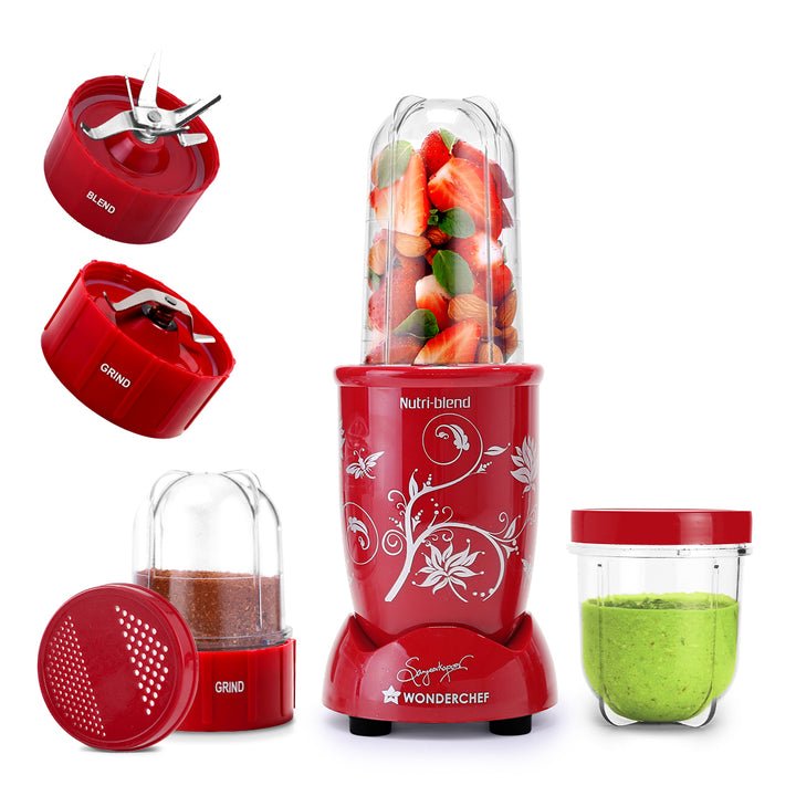 Wonderchef Nutri-blend 500W Mixer Grinder 3 Jars Red